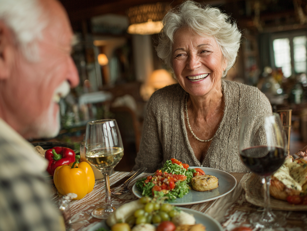 Здорові продукти та щаслива літня пара