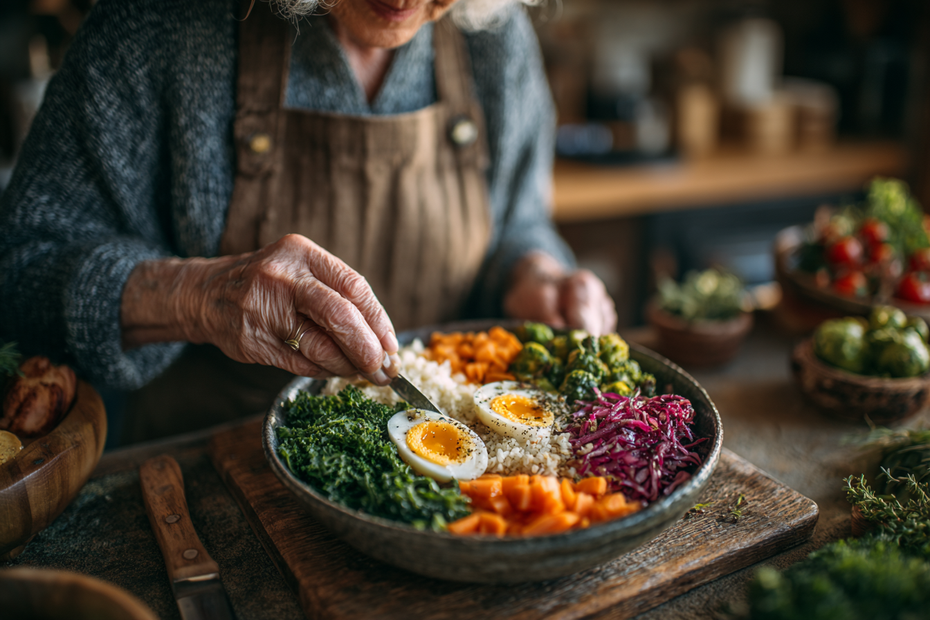 Активна літня жінка готує здорову їжу